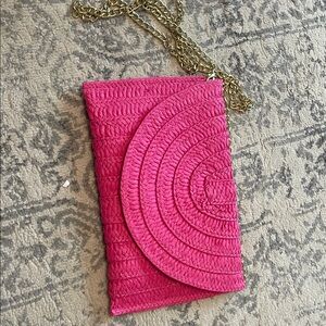 Belk Fuchsia Woven Clutch with Gold Chain